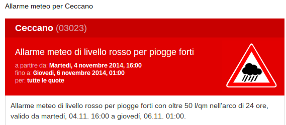 Allarme meteo per Ceccano