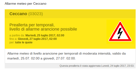 Allarme meteo per Ceccano