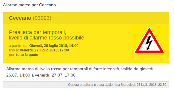 Allarme meteo per Ceccano
